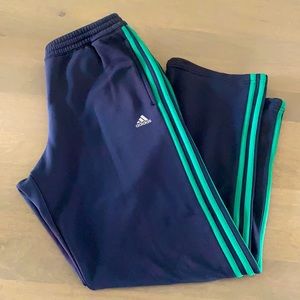 Men’s Adidas pants size Large Navy w/ Green stripes